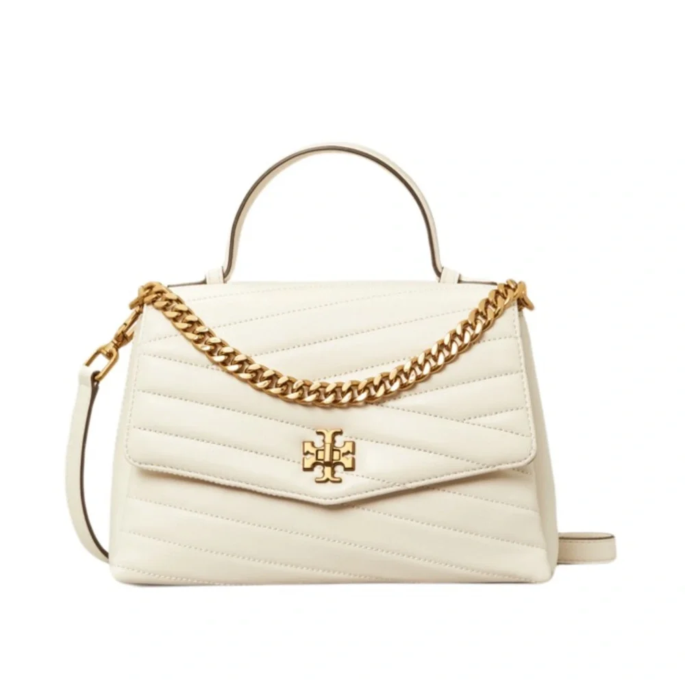 TORY BURCH Kira IvoryChevon Leather Quilted Convertible Satchel Shoulder Handbag